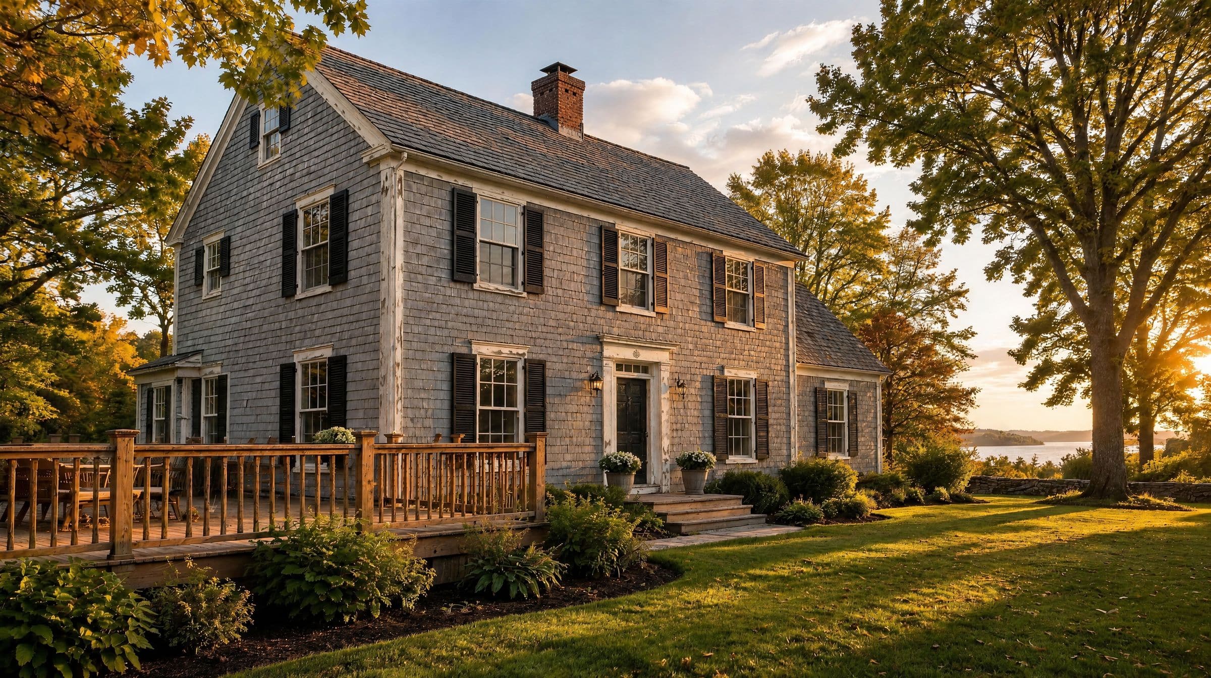 Gray colonial house with faded, peeling paint and dingy trim